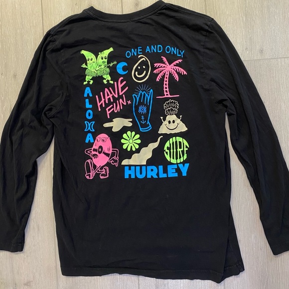 Hurley Tops - Hurley Mens Hawaii T-shirt Long Sleeve Aloha Have Fun Surf Black Sz LARGE